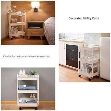 Stylish 3-Tier Rolling Utility Cart with Lockable Wheels