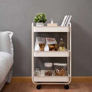 Stylish 3-Tier Rolling Utility Cart with Lockable Wheels