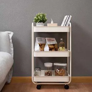 Stylish 3-Tier Rolling Utility Cart with Lockable Wheels