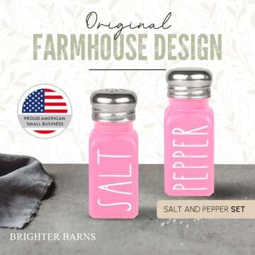 Pink Salt and Pepper Shakers Set by Brighter Barns - Pink Kitchen Accessories - Cute Glass Shakers -...