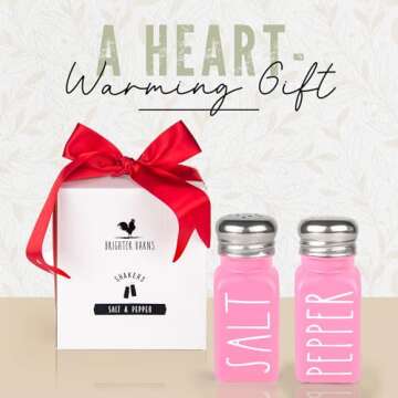 Pink Salt and Pepper Shakers Set by Brighter Barns - Pink Kitchen Accessories - Cute Glass Shakers - Pink Kitchen Decor - Pink Decor for Home Restaurants Wedding & Stainless Steel Lid (Pink)