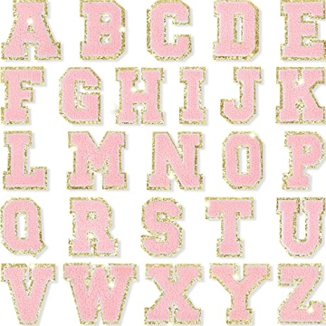26 Chenille Letter Patches - Pink Glitter Iron-On