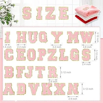26 Chenille Letter Patches - Pink Glitter Iron-On