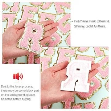 26 Chenille Letter Patches - Pink Glitter Iron-On