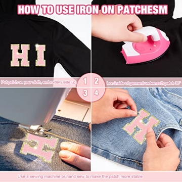 26 Chenille Letter Patches - Pink Glitter Iron-On