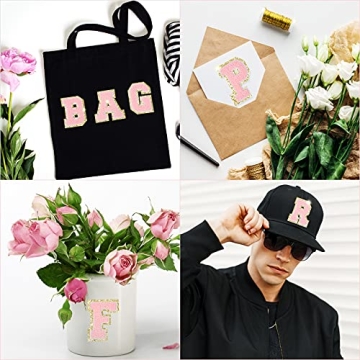 26 Chenille Letter Patches - Pink Glitter Iron-On