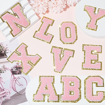 26 Chenille Letter Patches - Pink Glitter Iron-On