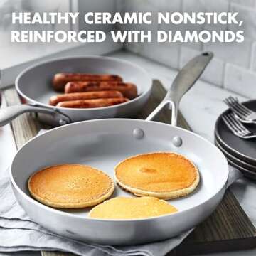 GreenPan Venice Pro Tri-Ply Stainless Steel Healthy Ceramic Nonstick 8" and 10" Frying Pan Skillet S...