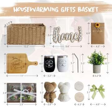 House Warming Gifts New Home, 18 Pcs Housewarming Gifts Basket New Home Gift Ideas, Faux Plants Scented Candles Home Sweet Home Bamboo Cutting Board for Couple Women Men, Closing Gifts for Home Buyers