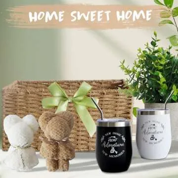 House Warming Gifts New Home, 18 Pcs Housewarming Gifts Basket New Home Gift Ideas, Faux Plants Scented Candles Home Sweet Home Bamboo Cutting Board for Couple Women Men, Closing Gifts for Home Buyers