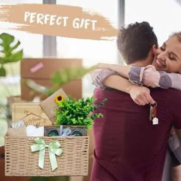 House Warming Gifts New Home, 18 Pcs Housewarming Gifts Basket New Home Gift Ideas, Faux Plants Scented Candles Home Sweet Home Bamboo Cutting Board for Couple Women Men, Closing Gifts for Home Buyers