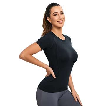 MathCat Workout Shirts for Women, Workout Tops for Women, Yoga Short Sleeve Shirts Soft Seamless Gym Shirts Black