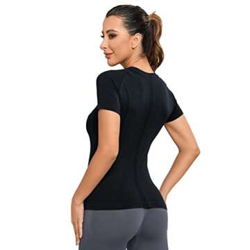 MathCat Workout Shirts for Women, Workout Tops for Women, Yoga Short Sleeve Shirts Soft Seamless Gym Shirts Black