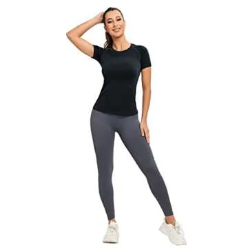 MathCat Workout Shirts for Women, Workout Tops for Women, Yoga Short Sleeve Shirts Soft Seamless Gym Shirts Black