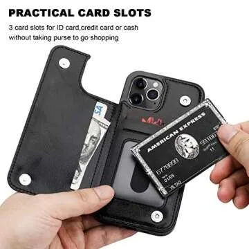 Onetop iPhone 12/12 Pro Wallet Case with Card Holder and Kickstand