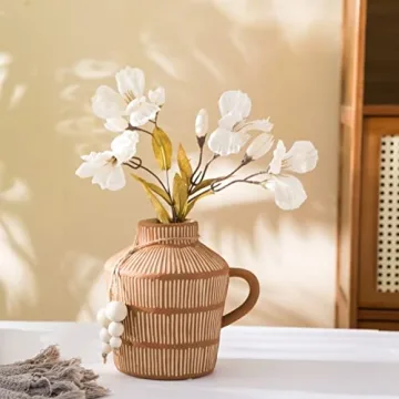 Rustic Farmhouse Vase with Handle & Wooden Beads
