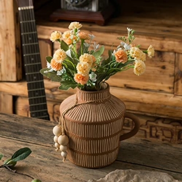 Rustic Farmhouse Vase with Handle & Wooden Beads