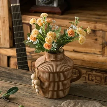 Rustic Farmhouse Vase with Handle & Wooden Beads