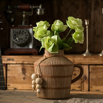 Rustic Farmhouse Vase with Handle & Wooden Beads