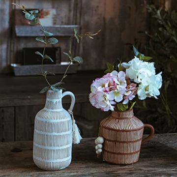 Rustic Farmhouse Vase with Handle & Wooden Beads