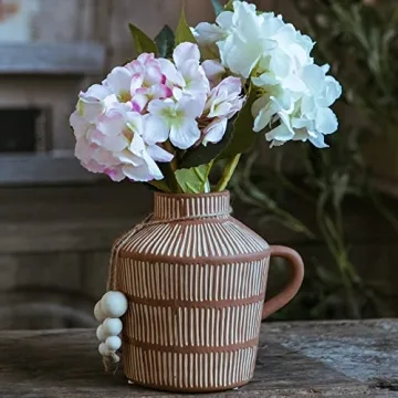 Rustic Farmhouse Vase with Handle & Wooden Beads