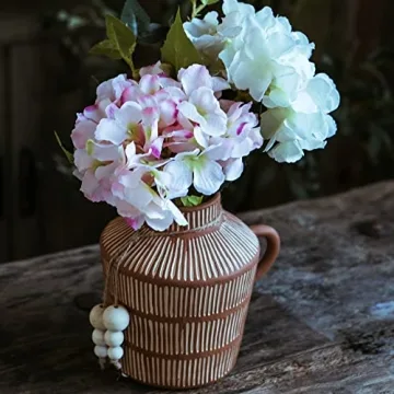 Rustic Farmhouse Vase with Handle & Wooden Beads