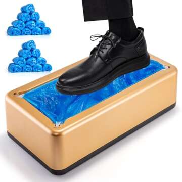 Shoe Cover Dispenser with 200 Pcs Disposable Shoe Covers Automatic Shoe Cover Dispenser Fits Size Up...