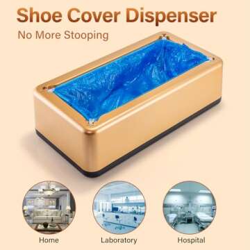 Shoe Cover Dispenser with 200 Pcs Disposable Shoe Covers Automatic Shoe Cover Dispenser Fits Size Up to 11 US Men and up for Home, Factory, Hospital （Gold)