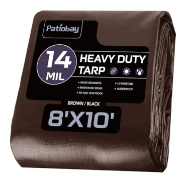 Patiobay Heavy Duty Waterproof Tarp 8x10FT - 14 Mil, UV Resistant & Reinforced Edges