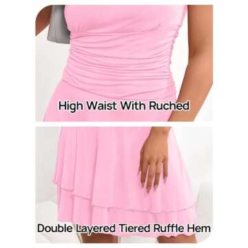 MEROKEETY Women's 2025 Summer Strapless Tube Dress Sexy Off Shoulder Ruffle Tiered Flowy Mini Dresses, Pink, S