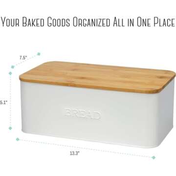 OUTSHINE White Bread Box for Kitchen Countertop, Bread Box with Cutting Board Lid, White Bread Box, Small Bread Box, Bread Bin, Bread Holder for Kitchen Counter