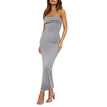 Women's Lace Long Slip Dress Sexy Sleeveless Spaghetti Strap Bodycon Maxi Dresses