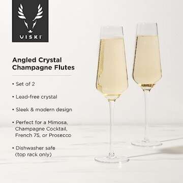 Viski Crystal Champagne Flutes Set of 2 – Modern Design