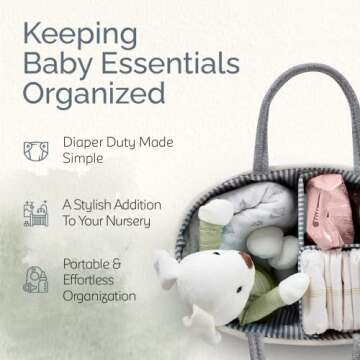KiddyCare Woven Diaper Caddy Basket with Handle Lid Diaper Caddy Basket with Dividers for Baby Boy/G...