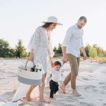 KiddyCare Woven Diaper Caddy Basket with Handle Lid Diaper Caddy Basket with Dividers for Baby Boy/Girl Nursery baby gift basket Caddy Gray Large