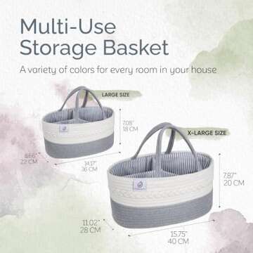 KiddyCare Woven Diaper Caddy Basket with Handle Lid Diaper Caddy Basket with Dividers for Baby Boy/Girl Nursery baby gift basket Caddy Gray Large