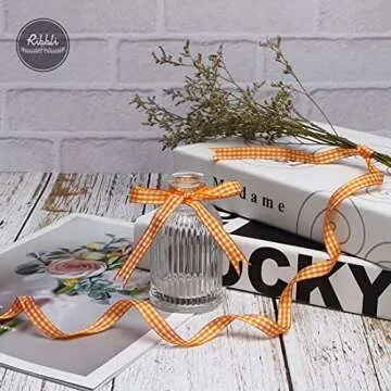 Ribli Orange White Gingham Ribbon for Gift Wrapping