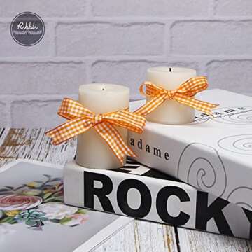 Ribli Orange White Gingham Ribbon for Gift Wrapping