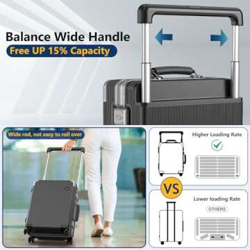 Umusjoy Carry On Luggage, 22x14x9 Inch Airline Approved Aluminum Hard Shell Suitcase with Spinner Wheel, 2 USB Port, Front Laptop Compartment, Cup Holder,TSA Lock (Deep Black with Wide Handle-L02)