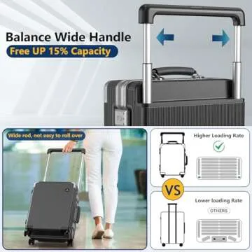 Umusjoy Carry On Luggage, 22x14x9 Inch Airline Approved Aluminum Hard Shell Suitcase with Spinner Wheel, 2 USB Port, Front Laptop Compartment, Cup Holder,TSA Lock (Deep Black with Wide Handle-L02)