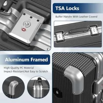 Umusjoy Carry On Luggage, 22x14x9 Inch Airline Approved Aluminum Hard Shell Suitcase with Spinner Wheel, 2 USB Port, Front Laptop Compartment, Cup Holder,TSA Lock (Deep Black with Wide Handle-L02)