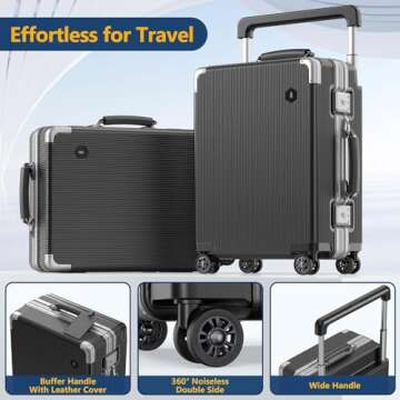 Umusjoy Carry On Luggage, 22x14x9 Inch Airline Approved Aluminum Hard Shell Suitcase with Spinner Wheel, 2 USB Port, Front Laptop Compartment, Cup Holder,TSA Lock (Deep Black with Wide Handle-L02)
