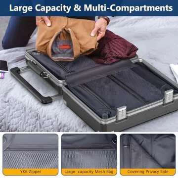 Umusjoy Carry On Luggage, 22x14x9 Inch Airline Approved Aluminum Hard Shell Suitcase with Spinner Wheel, 2 USB Port, Front Laptop Compartment, Cup Holder,TSA Lock (Deep Black with Wide Handle-L02)