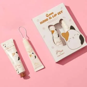 TONYMOLY x Squishmallow Valentine Cam the Cat 2PC Hand Cream & Lip Gloss Set, Coconut Milk Hand Crea...