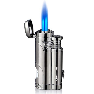 GUEVARA Butane Torch Lighter: Windproof Double Jet Lighter with Punch Cutter