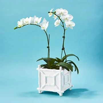 Two's Company Bamboo Cachepot White Ceramic 7.75 Inch