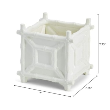 Two's Company Bamboo Cachepot White Ceramic 7.75 Inch