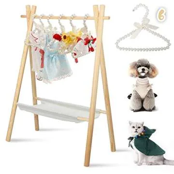 awagas Wooden Pet Clothes Hanger, 6-Piece Set with 2-Tier Storage Space, Beige
