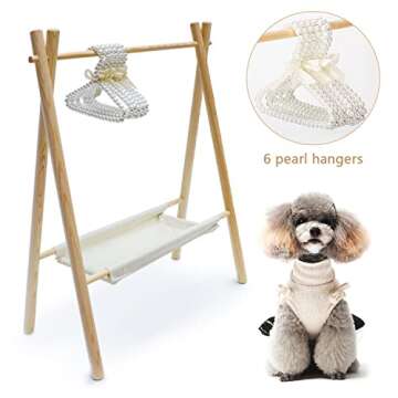 awagas Wooden Pet Clothes Hanger, 6-Piece Set with 2-Tier Storage Space, Beige
