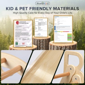 BlueWood Pikler Triangle Set, 7-in-1 Foldable Wooden Toddler Climbing Toys Indoor Playground Jungle Gym Montessori Climber for 2-6 Years Old, Baby, Kids (Natural)